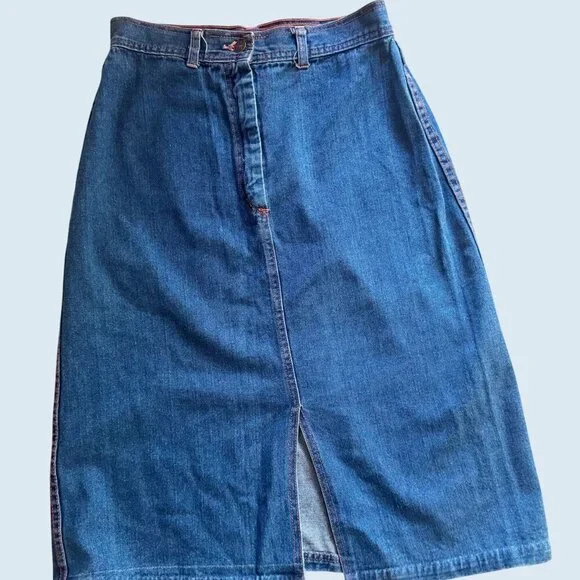 Vintage JONI BLAIR Of California Denim Front Slit Skirt 80s / 90s Sz 27 - Picture 3 of 8
